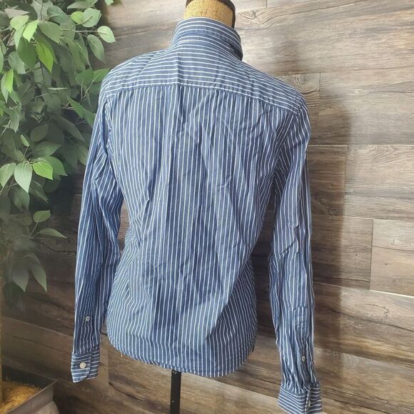 Hollister Blue and White Striped Button Down Long Sleeve Women's Shirt Size S - Picture 6 of 10